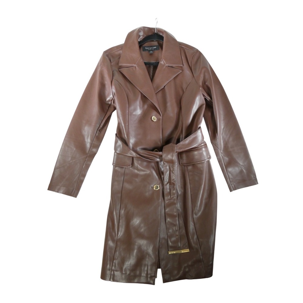 Marc New York‎ Faux Leather Trench Coat Women's Medium Brown M5MJ0365 – Belted - Picture 3 of 11